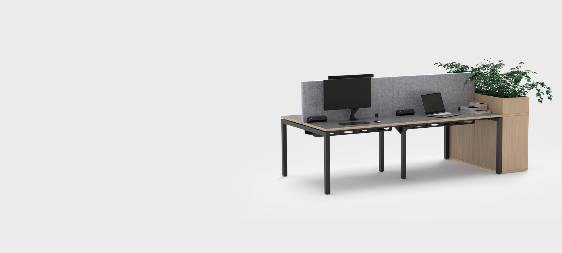 SYSTM bench desking + storage + acoustic screens by Formetiq